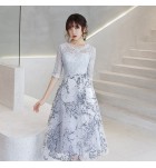 連身裙圓領蕾絲派對中長款禮服裙