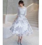 連身裙圓領蕾絲派對中長款禮服裙