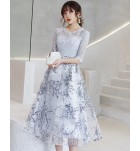連身裙圓領蕾絲派對中長款禮服裙