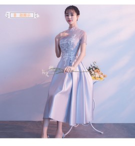 少女禮服裙緞面中長裙