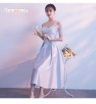少女禮服裙緞面中長裙