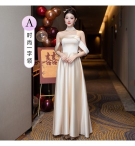 少女禮服裙緞面伴娘服宴會長裙