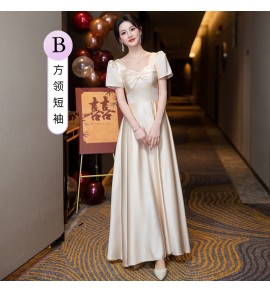 少女禮服裙緞面伴娘服宴會長裙