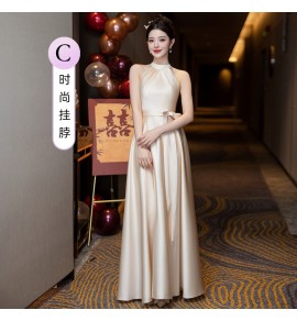 少女禮服裙緞面伴娘服宴會長裙