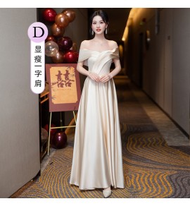 少女禮服裙緞面伴娘服宴會長裙