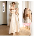少女禮服裙緞面香檳色長裙