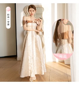 少女禮服裙緞面香檳色長裙