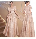 晚裝禮服裙方領泡泡袖長裙