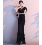 晚裝禮服裙V領黑色魚尾長裙
