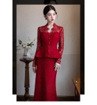女裝禮服裙酒紅色敬酒服兩件套裝