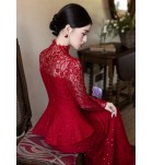 女裝禮服裙酒紅色敬酒服兩件套裝