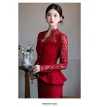 女裝禮服裙酒紅色敬酒服兩件套裝