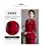女裝禮服裙酒紅色敬酒服兩件套裝
