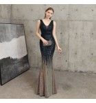 晚裝禮服V領亮片魚尾長裙
