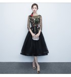 連身裙透視蕾絲繡花中長款禮服裙