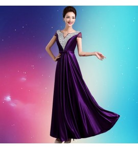 晚裝禮服V領宴會長裙