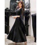 少女禮服裙大尺碼V領飄逸袖長裙