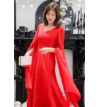 少女禮服裙大尺碼V領飄逸袖長裙