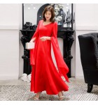 少女禮服裙大尺碼V領飄逸袖長裙