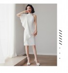 少女禮服裙半高領單肩及膝裙