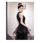 少女禮服裙掛脖流蘇亮片黑色長裙