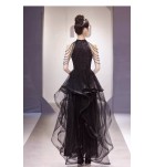少女禮服裙掛脖流蘇亮片黑色長裙