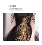 少女禮服裙掛脖流蘇亮片黑色長裙