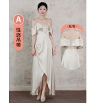 少女禮服裙香檳色緞面伴娘禮服裙
