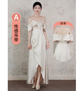 少女禮服裙香檳色緞面伴娘禮服裙