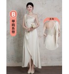 少女禮服裙香檳色緞面伴娘禮服裙