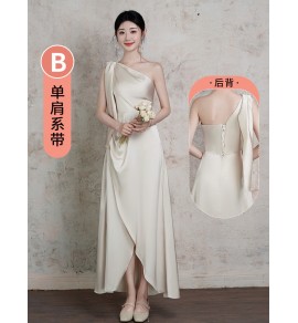 少女禮服裙香檳色緞面伴娘禮服裙
