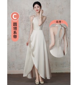 少女禮服裙香檳色緞面伴娘禮服裙