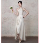 少女禮服裙香檳色緞面伴娘禮服裙