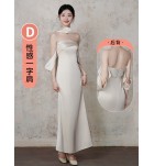 少女禮服裙香檳色緞面伴娘禮服裙