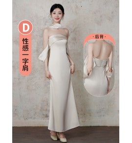 少女禮服裙香檳色緞面伴娘禮服裙