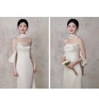 少女禮服裙香檳色緞面伴娘禮服裙
