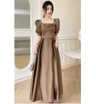 少女禮服裙緞面伴娘服宴會長裙