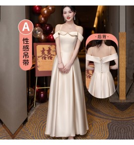 少女禮服裙香檳色緞面伴娘服宴會長裙