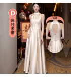 少女禮服裙香檳色緞面伴娘服宴會長裙