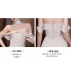 晚裝禮服香檳色緞面宴會長裙