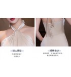 晚裝禮服香檳色緞面宴會長裙