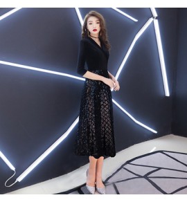 少女禮服裙黑色西裝翻領長裙