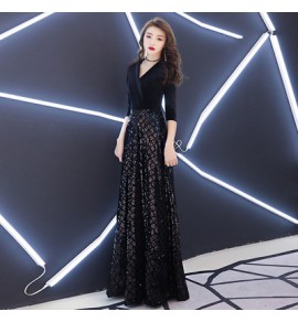 少女禮服裙黑色西裝翻領長裙