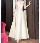 少女禮服裙掛脖深V領露背長裙