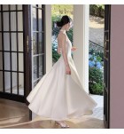 少女禮服裙掛脖深V領露背長裙