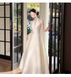少女禮服裙掛脖深V領露背長裙