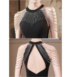 少女禮服裙掛脖流蘇露背長裙