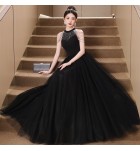 少女禮服裙掛脖流蘇露背長裙