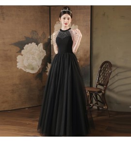 少女禮服裙掛脖流蘇露背長裙