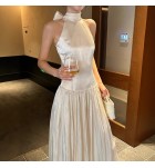 少女禮服裙掛脖露背蝴蝶結長裙